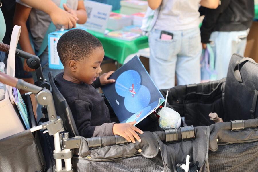 Young boy reading a book