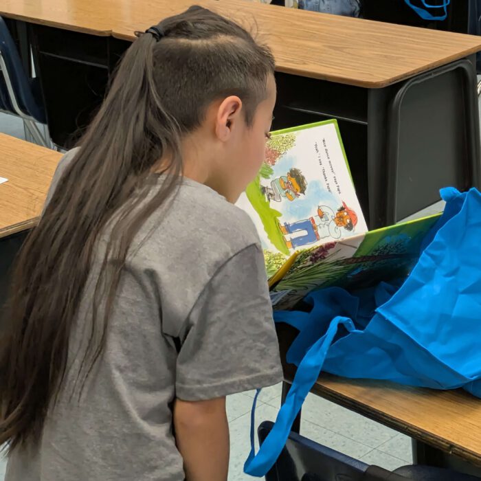 Young child reading a book